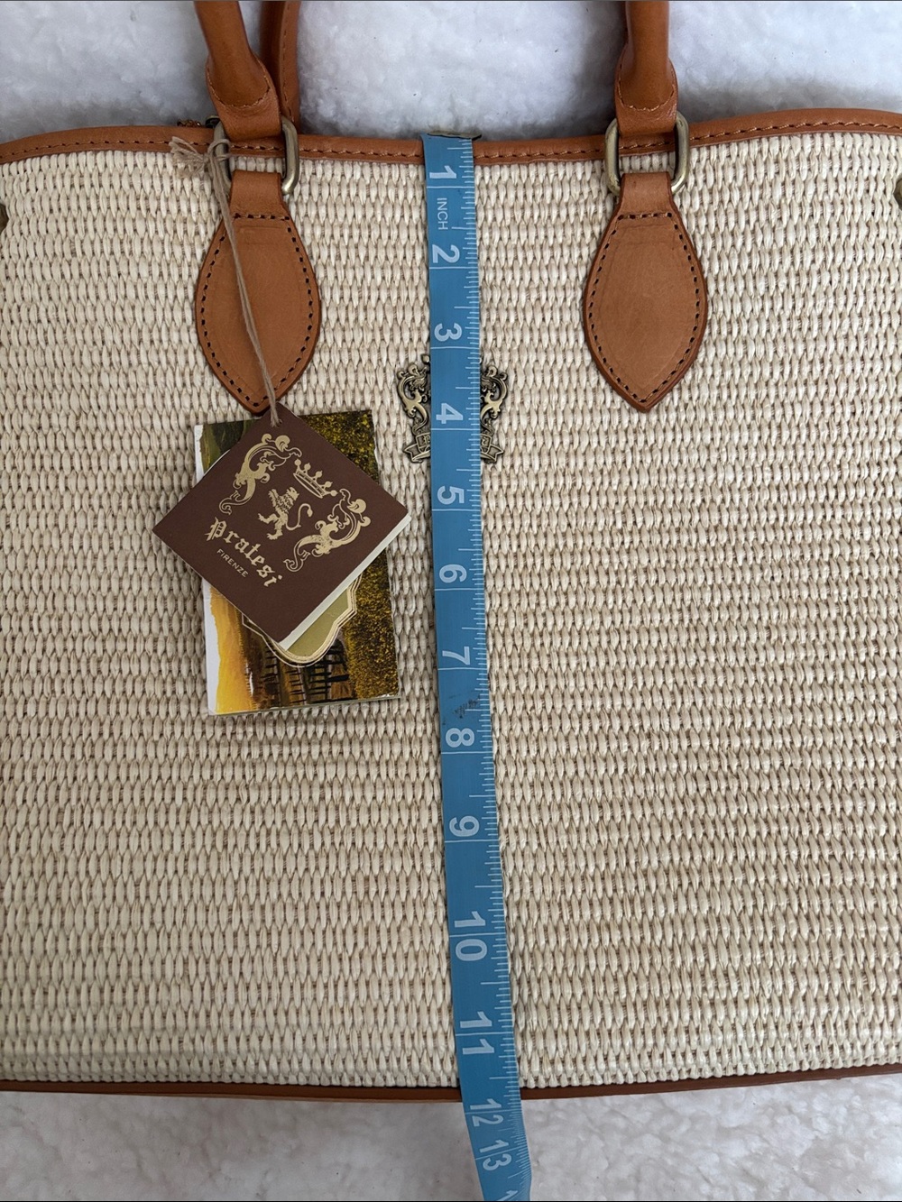 Pratesi Firenze S270 Woven Tote Crossbody NWT Cream Leather Trim Made in Italy - Picture 10 of 10